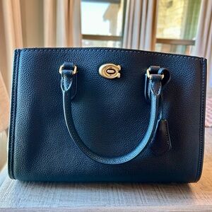 Coach Black Pebbled Leather Satchel with Gold-Tone Accent